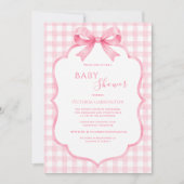 Roze Witte Gingham Whimsische Baby Shower Kaart (Voorkant)
