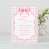 Roze Witte Gingham Whimsische Baby Shower Kaart (Staand voorkant)