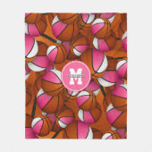 Roze Witte Girly basketballen monogram Fleece Deken (Voorkant)