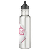 Roze Witte Girly Voetbal Naam Jersey Nummer Waterfles (Rechts)