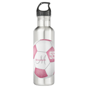 Roze Witte Girly Voetbal Naam Jersey Nummer Waterfles