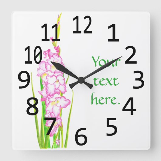 Roze witte Gladiola Flowers Jouw tekst Clocks Vierkante Klok (Voorkant)