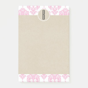 Roze witte glam Damask Kraft Monogram Initiaal Post-it® Notes