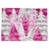 Roze witte glans kerstbomen groot cadeauzakje (Achterkant)