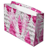 Roze witte glans kerstbomen groot cadeauzakje (Achterkant Gekanteld)