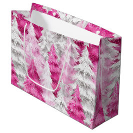 Roze witte glans kerstbomen groot cadeauzakje