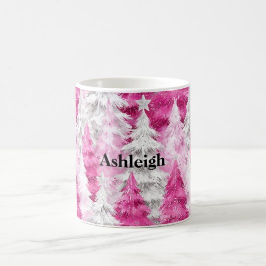 Roze witte glans kerstbomen koffiemok (Center)