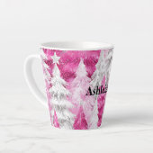 Roze witte glans kerstbomen latte mok (Linkerhoek)