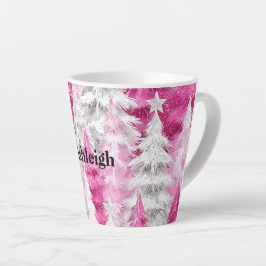 Roze witte glans kerstbomen latte mok (Rechterhoek)