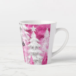 Roze witte glans kerstbomen latte mok