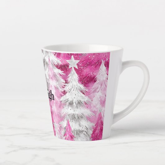 Roze witte glans kerstbomen latte mok (Rechts)