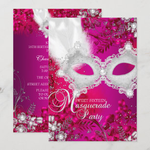 Roze & Witte glinsterend Masker Masquerade Sweet 1 Kaart