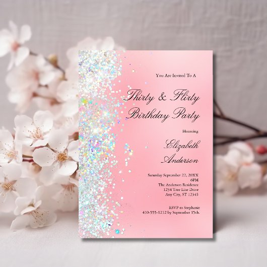 Roze Witte Glitter 30th Dertigste Verjaardag Kaart