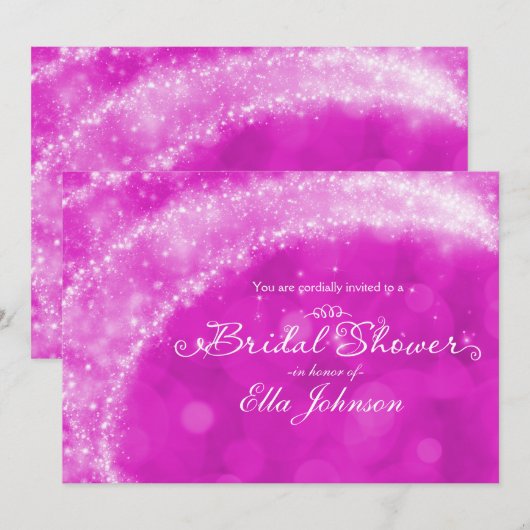 Roze & Witte Glitter Assepoester Bruidsdouche Kaart (Voorkant / Achterkant)