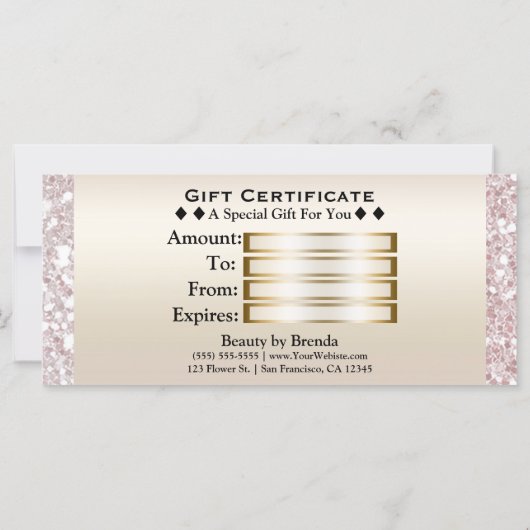 Roze witte Glitter Gold Monogram Cadeaubon (Achterkant)