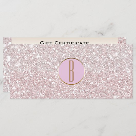 Roze witte Glitter Gold Monogram Cadeaubon (Voorkant / Achterkant)