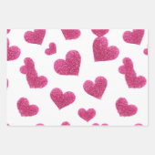Roze Witte Glitter Hart Geruit Inpakpapier Vel (Voorkant)