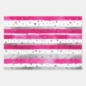 Roze Witte Glitter Hart Geruit Inpakpapier Vel (Voorkant)
