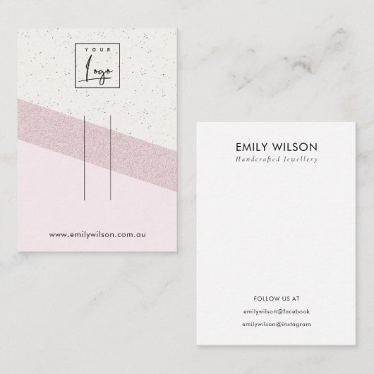 Roze Witte Glitter Keramische Haarklem Display Log Visitekaartje (Voorkant / Achterkant)