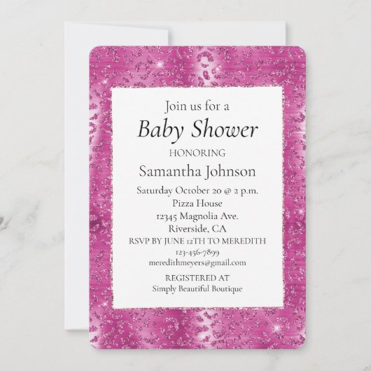 Roze Witte Glitter Luipaard Baby Shower Kaart (Voorkant)