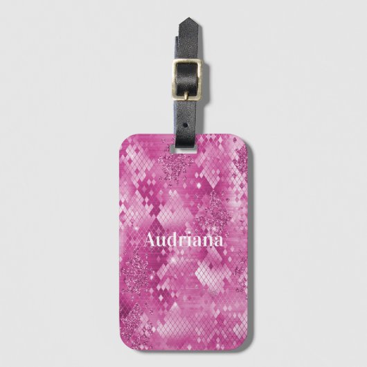 Roze Witte Glitter Luipaardprint      Bagagelabel (Voorkant (verticaal))
