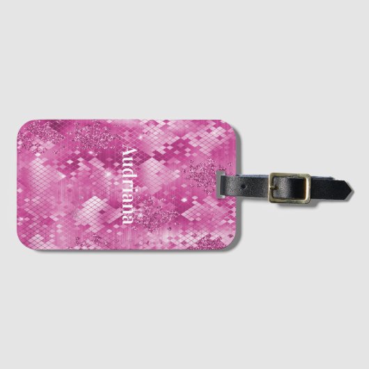 Roze Witte Glitter Luipaardprint      Bagagelabel (Voorkant (horizontaal))