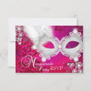 Roze Witte Glitter Masker Maskerade Feest RSVP Kaartje