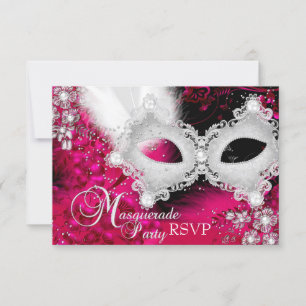 Roze Witte Glitter Masker Maskerade Feest RSVP Kaartje