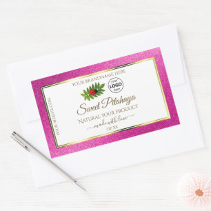 Roze witte Glitter-productlabels Gold Lijst Logo Rechthoekige Sticker