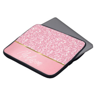 Roze witte glitter-reserveonderdelen met monogram laptop sleeve