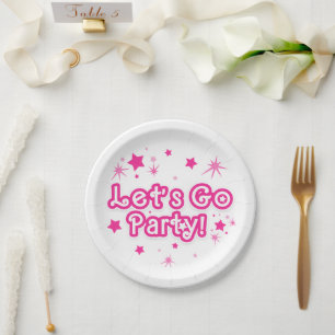 Roze & Witte Glitter Sterren Laten we naar het Fee Papieren Bordje