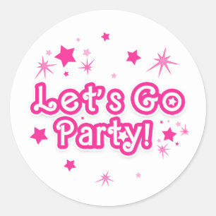 Roze & Witte Glitter Sterren Laten we naar het Fee Ronde Sticker