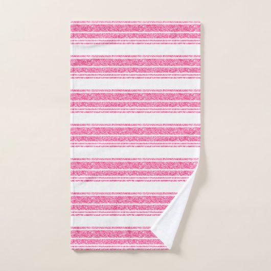 Roze & Witte Glitter Strepen Monogram Bad Handdoek (Handdoek)