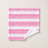 Roze & Witte Glitter Strepen Monogram Bad Handdoek (Wasdoekje)