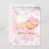 Roze Witte Glitter Vlinder Doop Kaart (Voorkant)