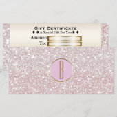 Roze Witte Glitters Gouden Monogram Cadeaubon (Voorkant / Achterkant)