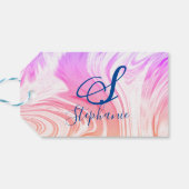 Roze Witte Golf Abstract Meisjesachtige Monogramme Cadeaulabel (Achterkant Horizontaal)