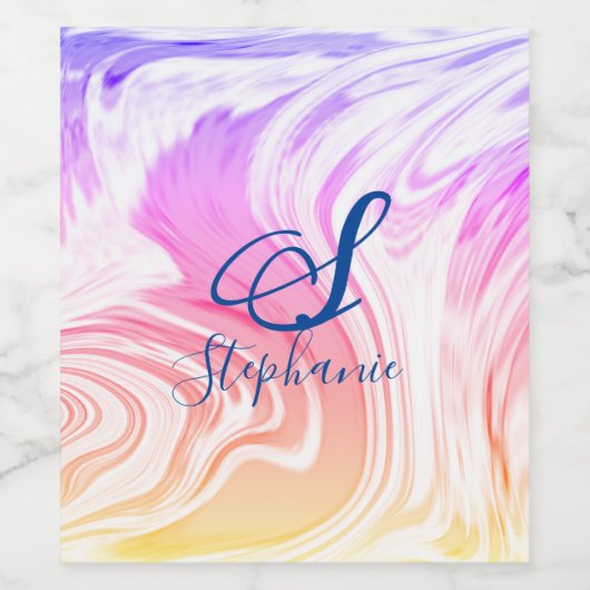 Roze Witte Golf Abstract Meisjesachtige Monogramme Wijn Etiket (Enkel label)