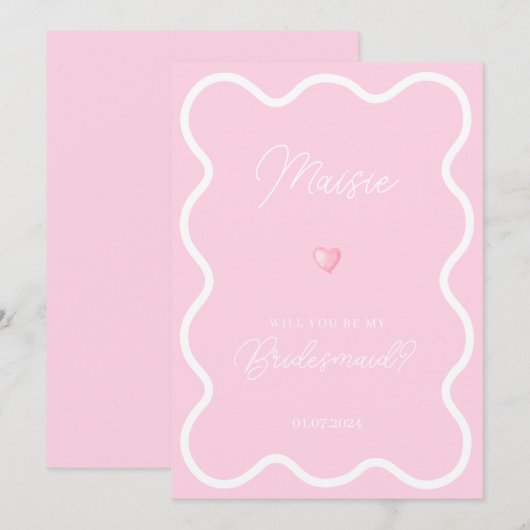 Roze witte golvende zal je mijn bruidsmeisje voors kaart (Voorkant / Achterkant)