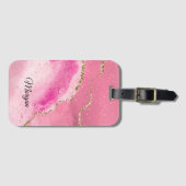 Roze witte goudbraad en goudsterren, donkergrijs z bagagelabel (Voorkant (horizontaal))