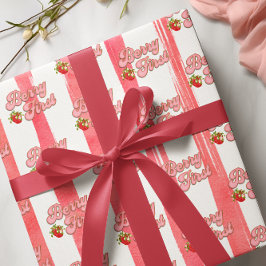 Roze Witte Gouden Berry Eerste Verjaardag Aardbei Cadeaupapier