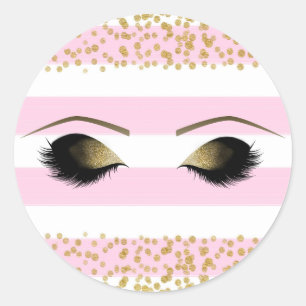 Roze Witte Gouden Make-up Wimpers Schoonheid Feest Ronde Sticker