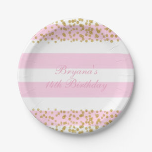 Roze Witte & Gouden Nep Confetti Feest Papieren Bo Bordje