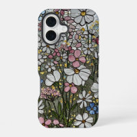 Roze Witte Gouden Veldbloemen Glas-in-Lood Effect