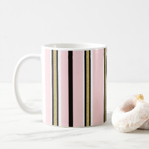 Roze & Witte Gouden Zwarte Streep Mok