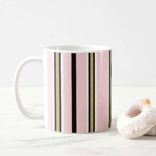 Roze & Witte Gouden Zwarte Streep Mok (Met donut)