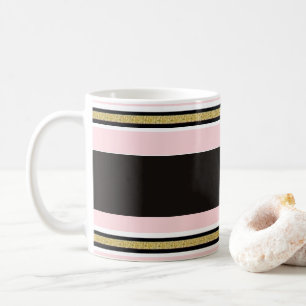 Roze & Witte Gouden Zwarte Streep Mok