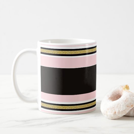 Roze & Witte Gouden Zwarte Streep Mok (Met donut)