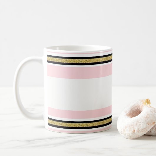 Roze & Witte Gouden Zwarte Streep Mok (Met donut)