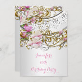 -roze witte goudpaling Floral-Birthday Party Kaart (Voorkant / Achterkant)
